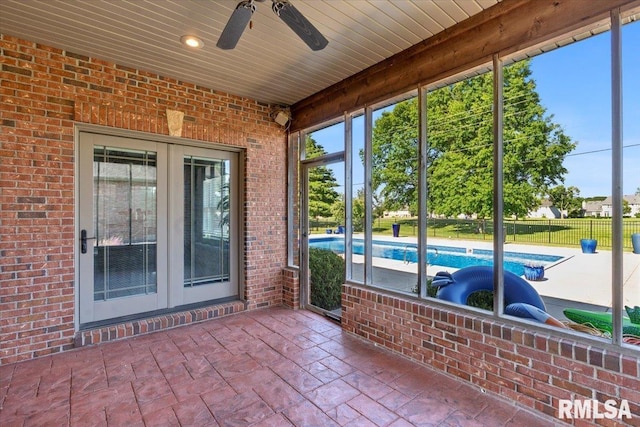 4408 Foxhall Ln, Springfield, IL 62711 - unfurnished sunroom featuring french doors and ceiling fan