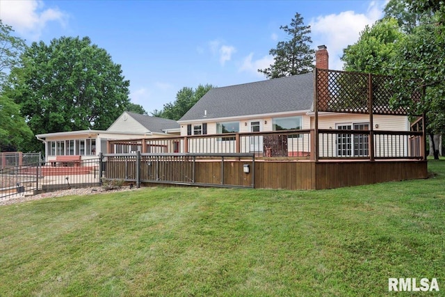 14 Beachview Ln, Springfield, IL 62712 - back of property featuring a chimney and a wooden deck