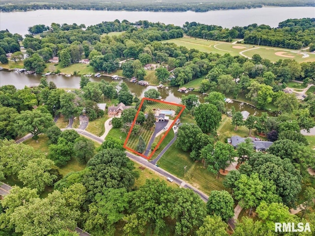 14 Beachview Ln, Springfield, IL 62712 - aerial view of property and surrounding area featuring a nearby body of water and property parcel outlined