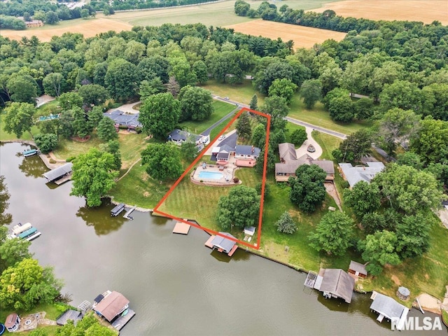 14 Beachview Ln, Springfield, IL 62712 - aerial view of property and surrounding area with a nearby body of water and property parcel outlined