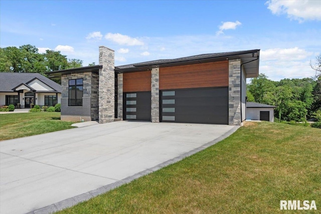 2004 Grants Pond, Chatham, IL 62629 - modern home with a front yard, stone siding, an attached garage, and concrete driveway