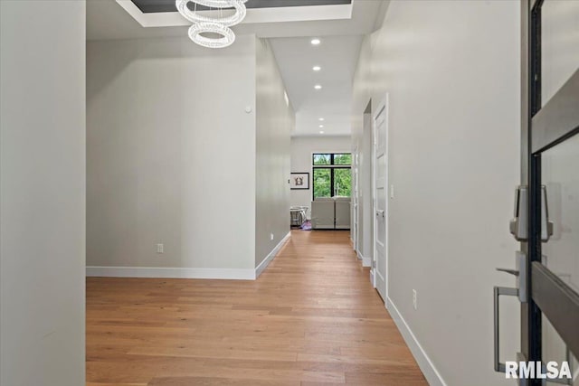 2004 Grants Pond, Chatham, IL 62629 - hallway with light wood finished floors, recessed lighting, and a chandelier