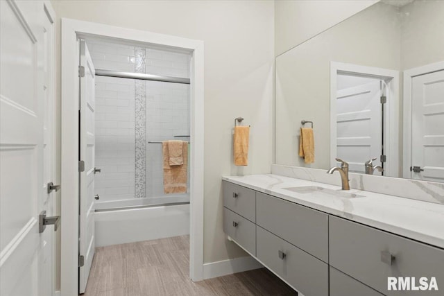 2004 Grants Pond, Chatham, IL 62629 - bathroom with vanity, combined bath / shower with glass door, and wood finished floors