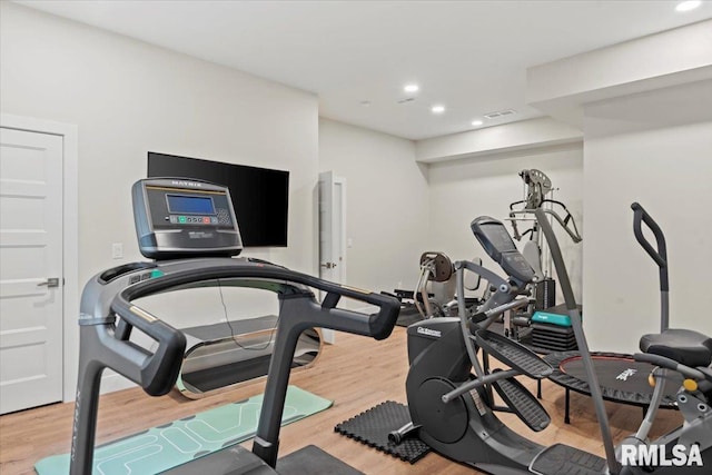2004 Grants Pond, Chatham, IL 62629 - exercise room featuring light wood-style flooring and recessed lighting
