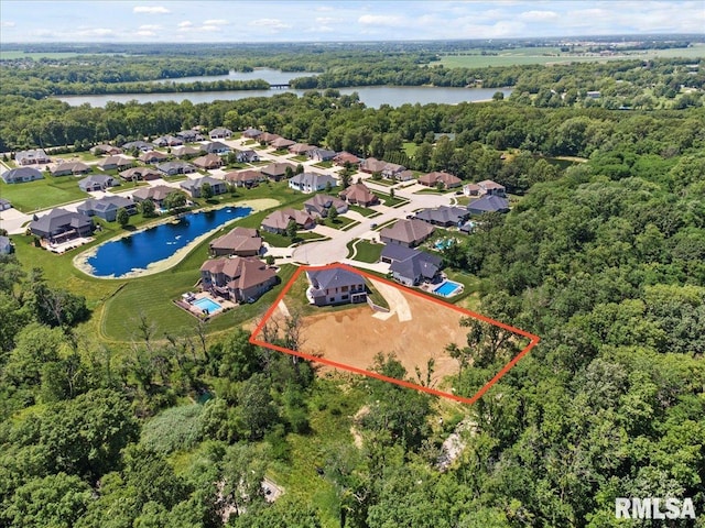 2004 Grants Pond, Chatham, IL 62629 - aerial view of residential area featuring a nearby body of water and property parcel outlined