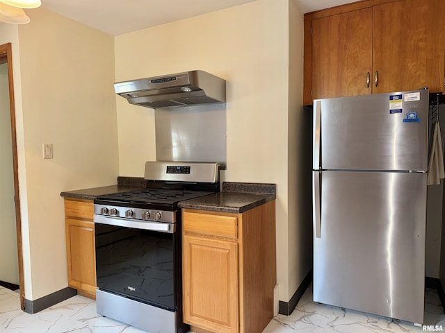 161 Hawkinson Ave, Galesburg, IL 61401 - kitchen featuring appliances with stainless steel finishes, under cabinet range hood, and light marble finish flooring
