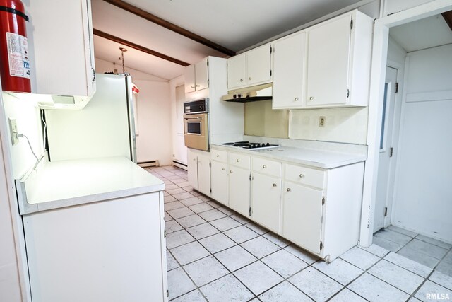 29498 420th St, Griggsville, IL 62340 - kitchen featuring stainless steel oven, light tile patterned floors, under cabinet range hood, and white cabinets