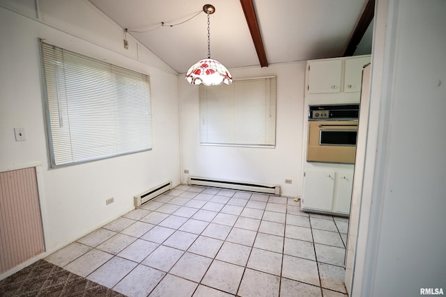 29498 420th St, Griggsville, IL 62340 - unfurnished dining area featuring a baseboard radiator and light tile patterned floors