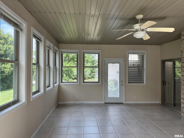 4004 Abbey Ridge St, Quincy, IL 62305 - unfurnished sunroom with plenty of natural light, tile patterned flooring, and wooden ceiling