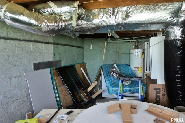 basement featuring water heater