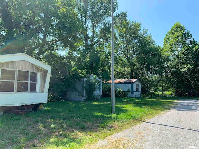 view of yard featuring a shed