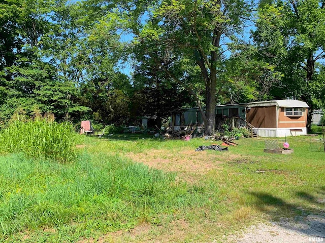 view of yard featuring a shed