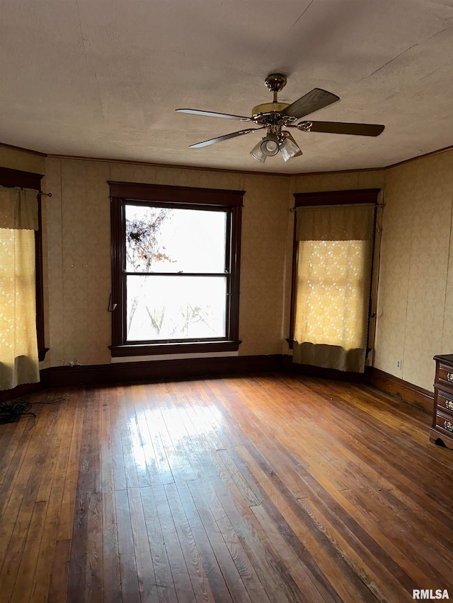 empty room featuring ceiling fan and dark hardwood / wood-style floors