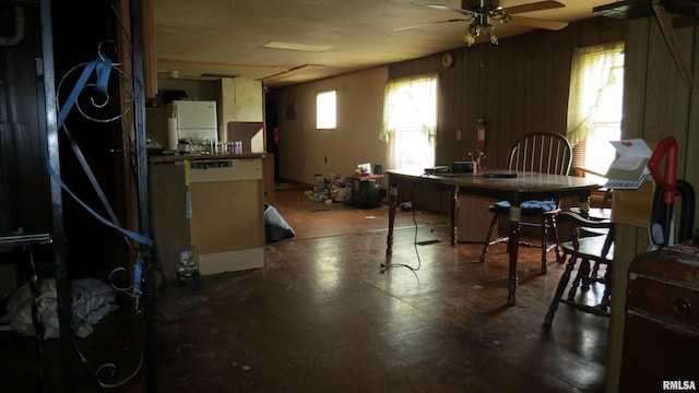 interior space featuring ceiling fan