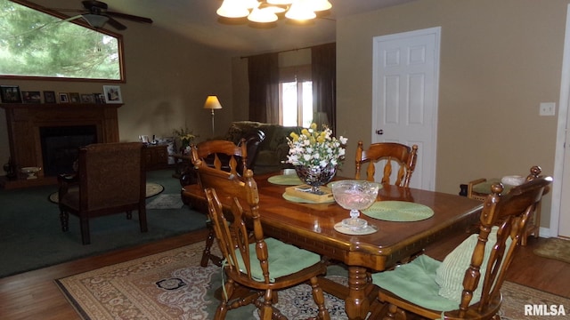 805 W Race St, Ridgway, IL 62979 - dining space with ceiling fan and dark hardwood / wood-style floors