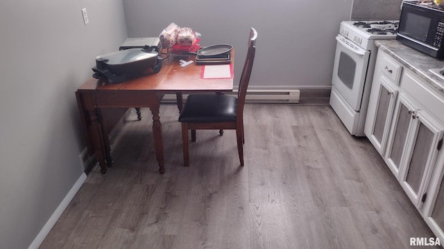 interior space featuring light wood-type flooring and baseboard heating