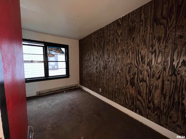 empty room with wood walls
