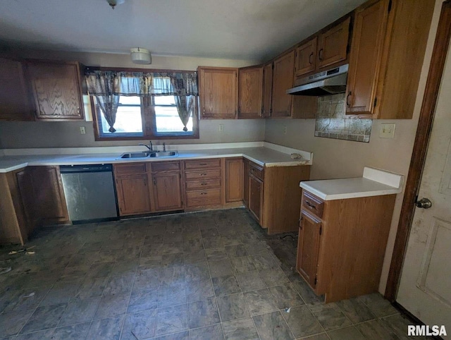 kitchen with dishwasher, extractor fan, and sink