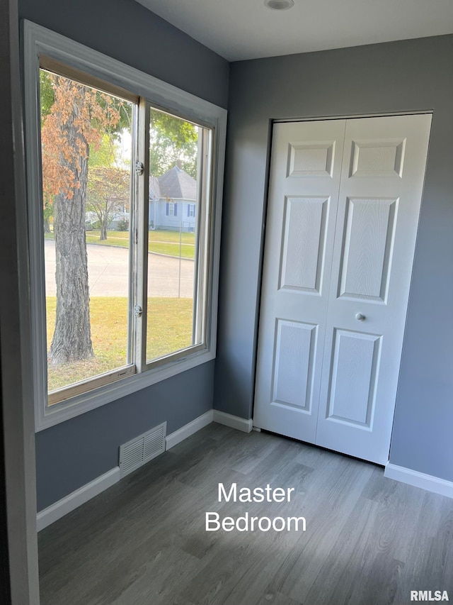 empty room with dark hardwood / wood-style floors and a healthy amount of sunlight