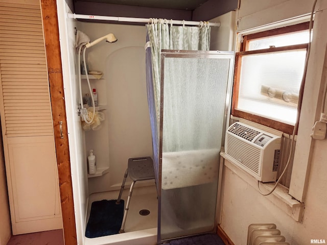 full bath featuring a shower stall and cooling unit