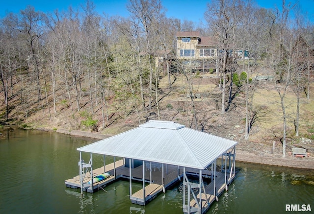 dock area featuring a water view