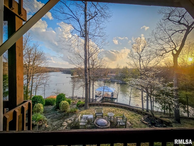 view of water feature with a boat dock