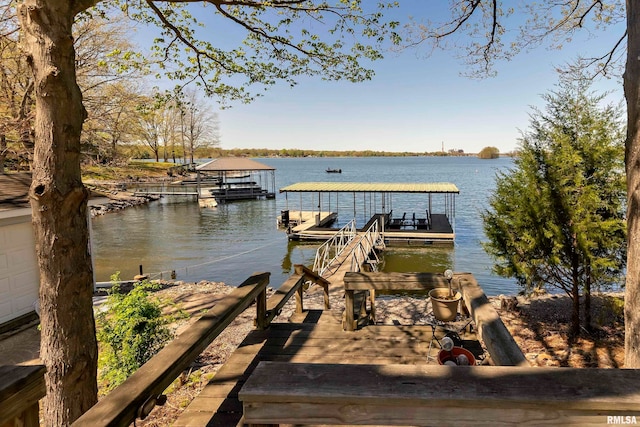 view of dock featuring a water view