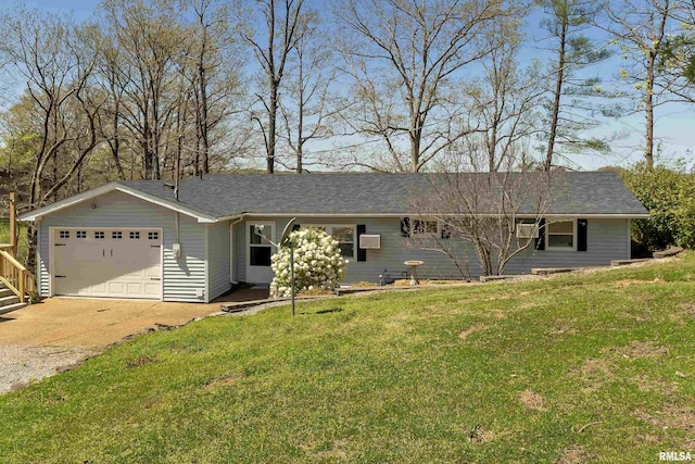 ranch-style house with a front lawn and a garage