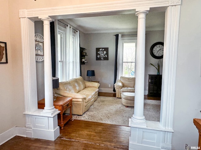 living room featuring dark hardwood / wood-style flooring