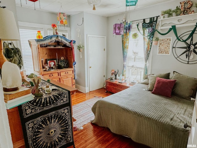 bedroom with wood-type flooring