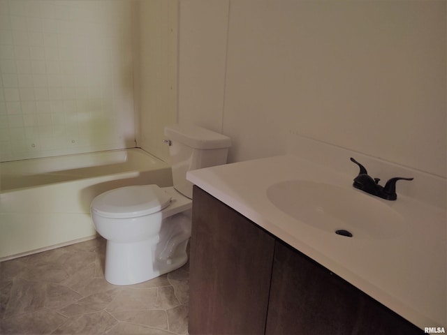 full bathroom with shower / bathing tub combination, toilet, vanity, and tile patterned flooring