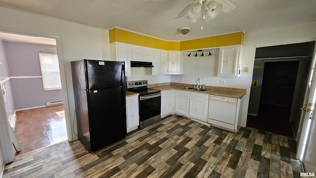 99 Iroquois St, Mcclure, IL 62957 - kitchen featuring stainless steel electric range oven, freestanding refrigerator, white dishwasher, under cabinet range hood, and a sink