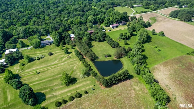 birds eye view of property featuring a rural view and a water view