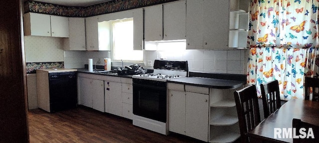 108 N Spencer St, Mounds, IL 62964 - kitchen featuring range with gas cooktop, dark wood-style flooring, a sink, white cabinets, and dishwasher