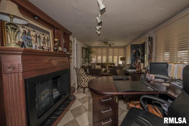 521 S Park Ave, Herrin, IL 62948 - office area with a fireplace and a ceiling fan