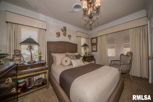 521 S Park Ave, Herrin, IL 62948 - carpeted bedroom with a chandelier and crown molding