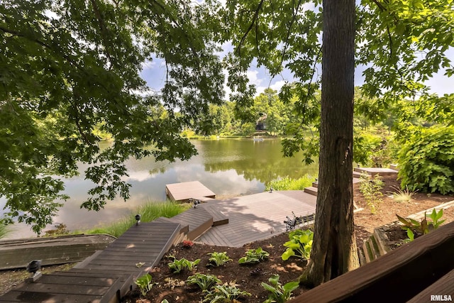 view of dock with a water view