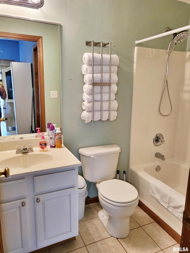 full bathroom featuring tile patterned floors, shower / washtub combination, vanity, and toilet