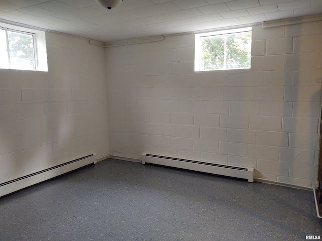 basement featuring a baseboard radiator