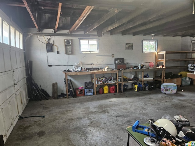 garage featuring a workshop area