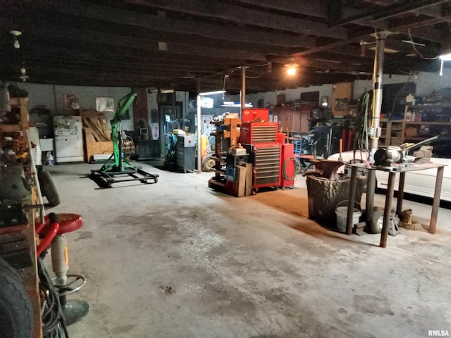 basement featuring a workshop area