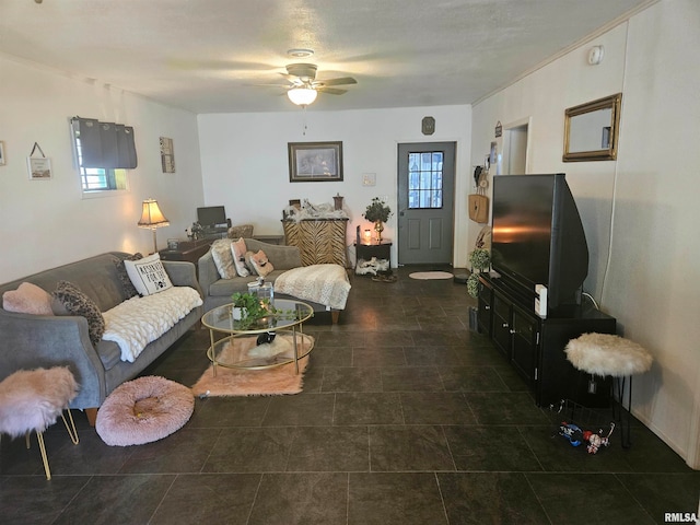 living room with ceiling fan