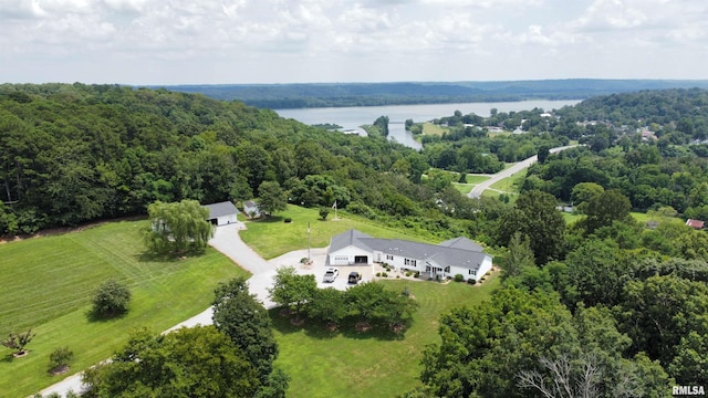 bird's eye view with a water view and a rural view