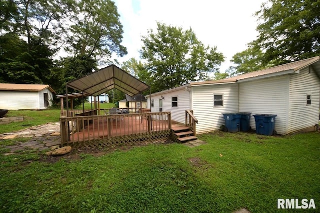 view of yard featuring a wooden deck