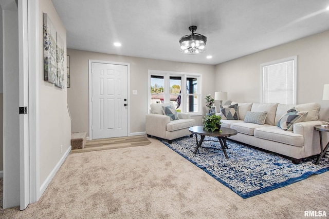 living room with light carpet