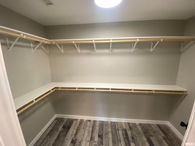 spacious closet with dark wood-type flooring