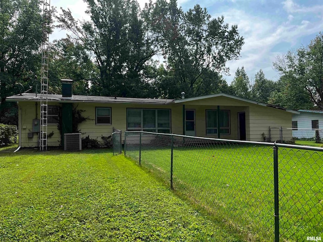 single story home with a front lawn and central AC