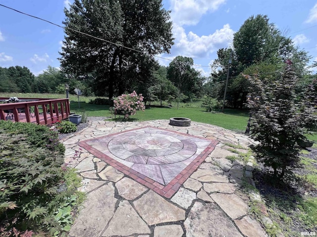 view of patio / terrace with a fire pit