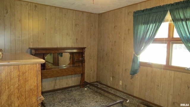 interior space with wood walls and multiple windows