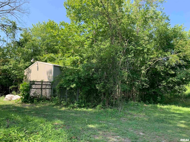 view of yard featuring a shed